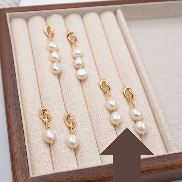 Pearl Drop Earrings Minimalist 14k Gold Plated Freshwater Pearl Dangle Earrings - Picture 3 of 4